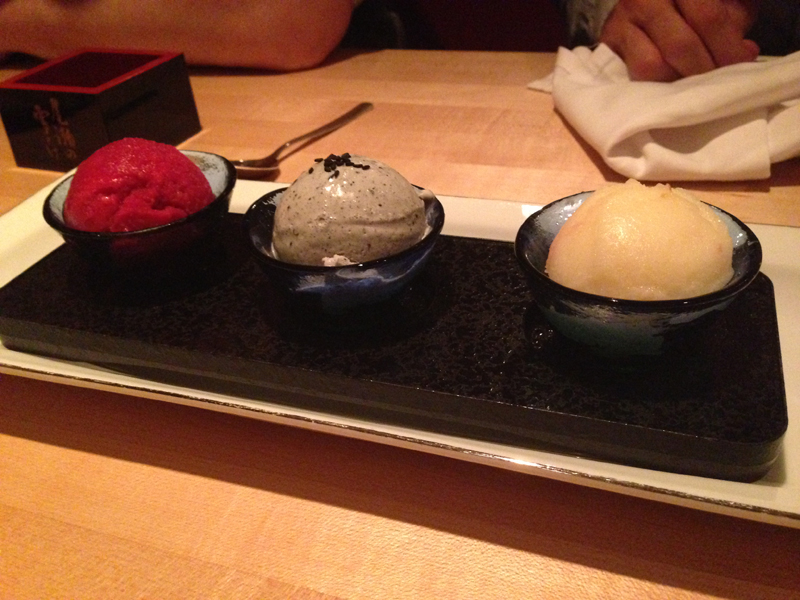 Hibiscus (Left) - Black sesame (middle) - Fuji apple (right). Utterly incredible.