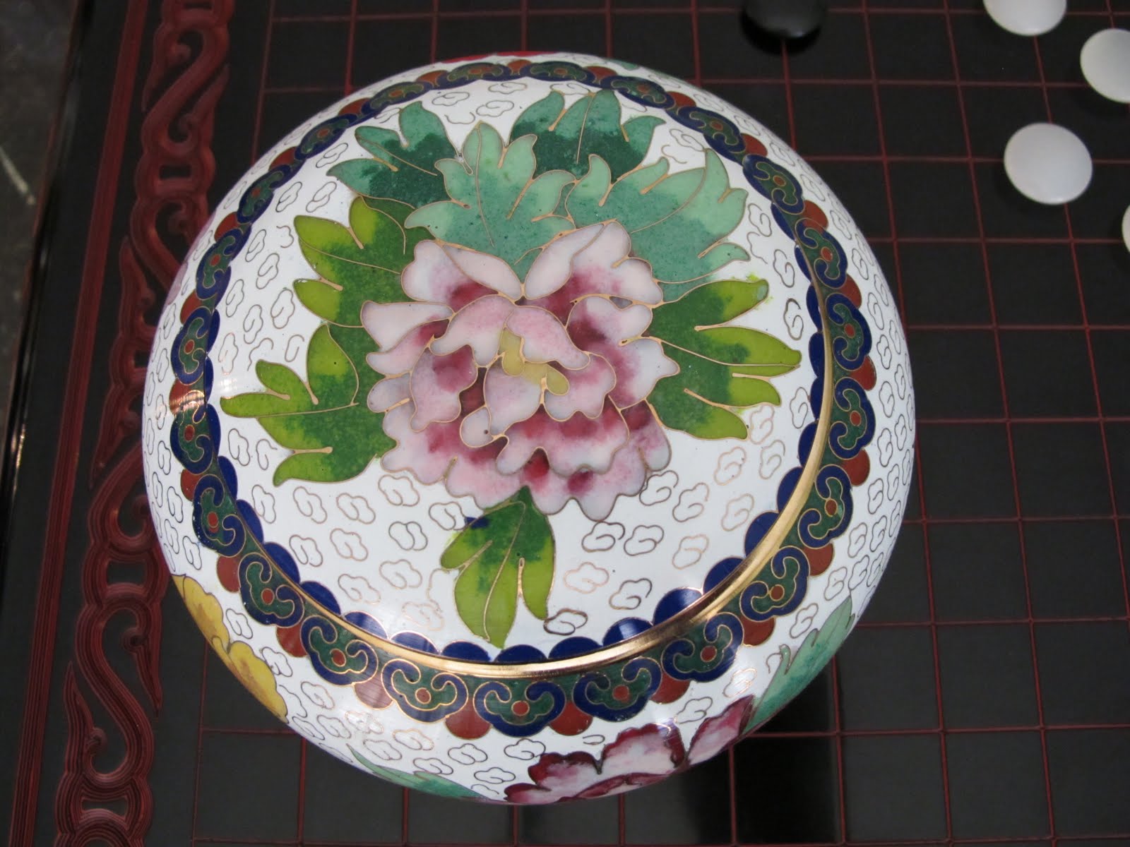 Pink Flower Design - Cloisonne Enamel Bowl (Aerial View)