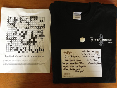 Surrounding Game T-Shirt, Postcard, Stone, and Kifu