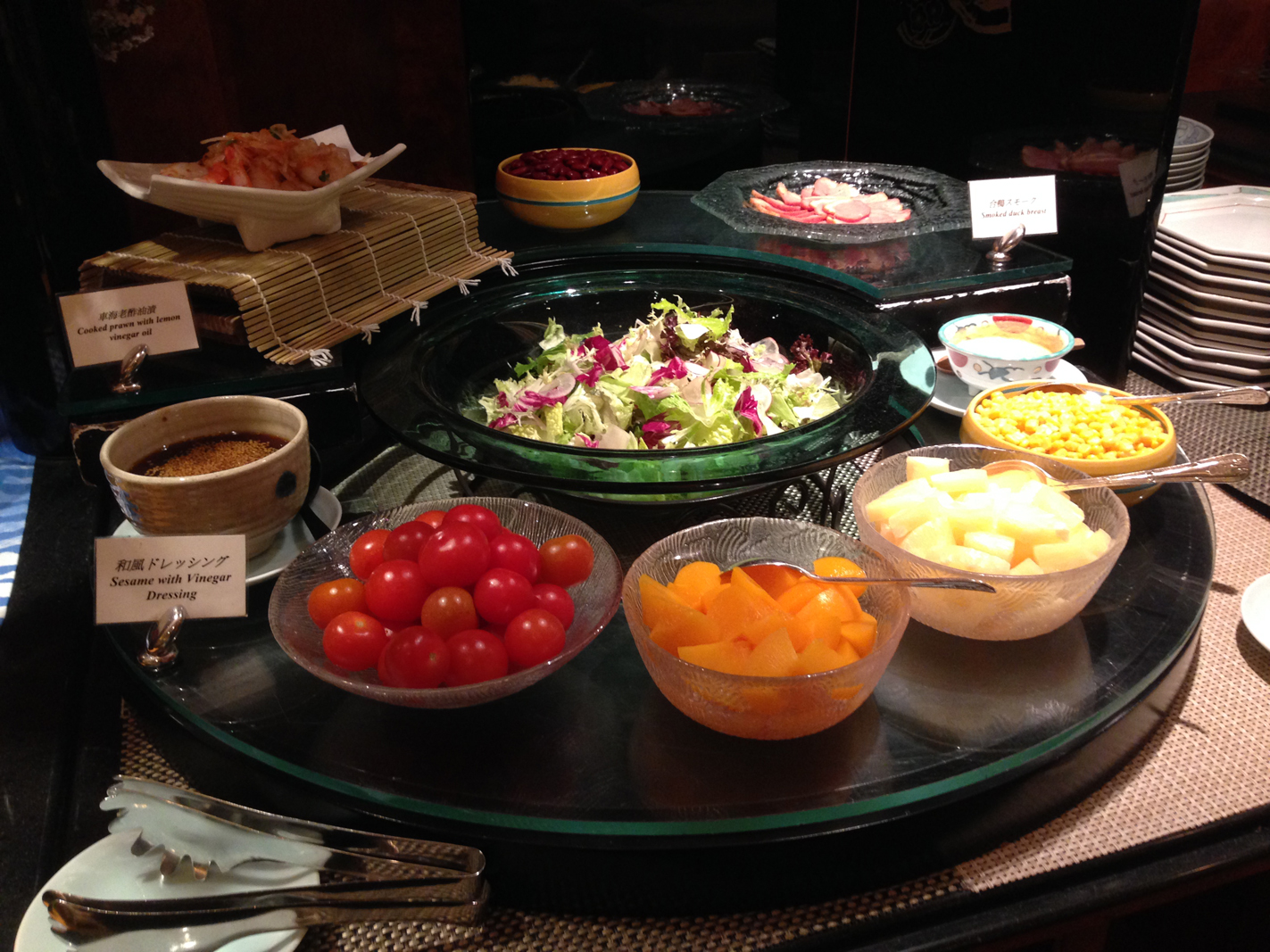A very nice salad bar with only the freshest ingredients.